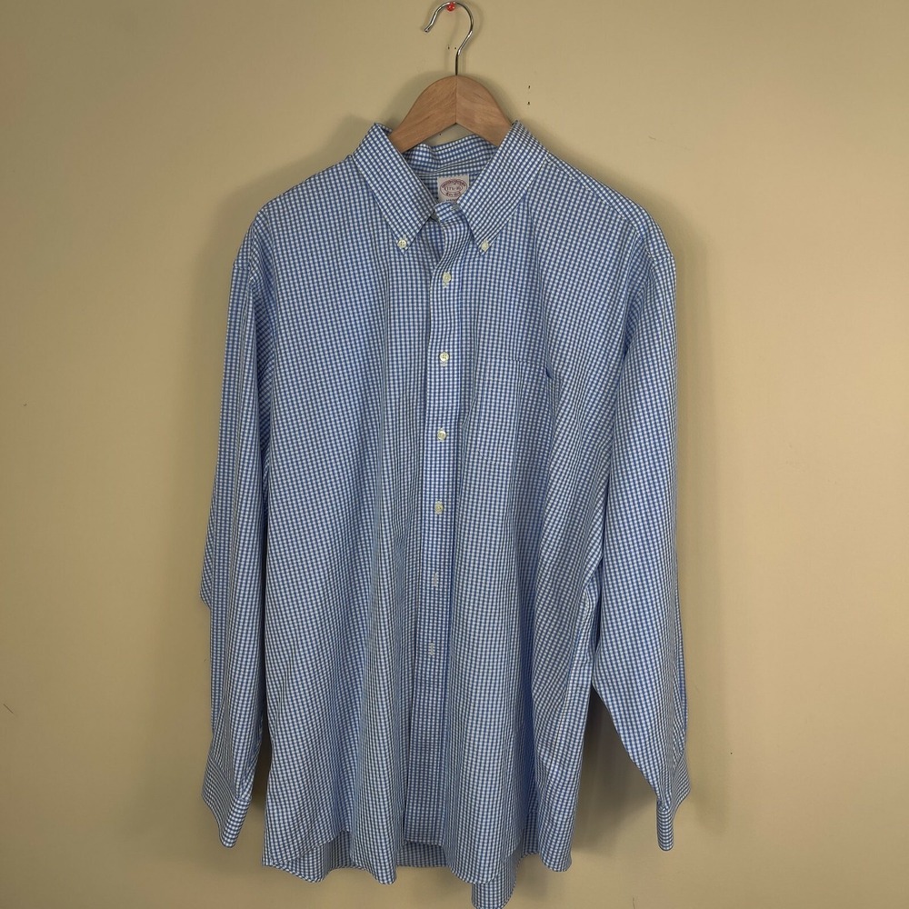 Brooks Brothers Shirt Adult Blue Check 171/2 - 36 Long Sleeve Oxford Men‎